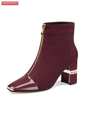 Faux Leather Suede Ankle Boots Square Toe Block Heel Dressy